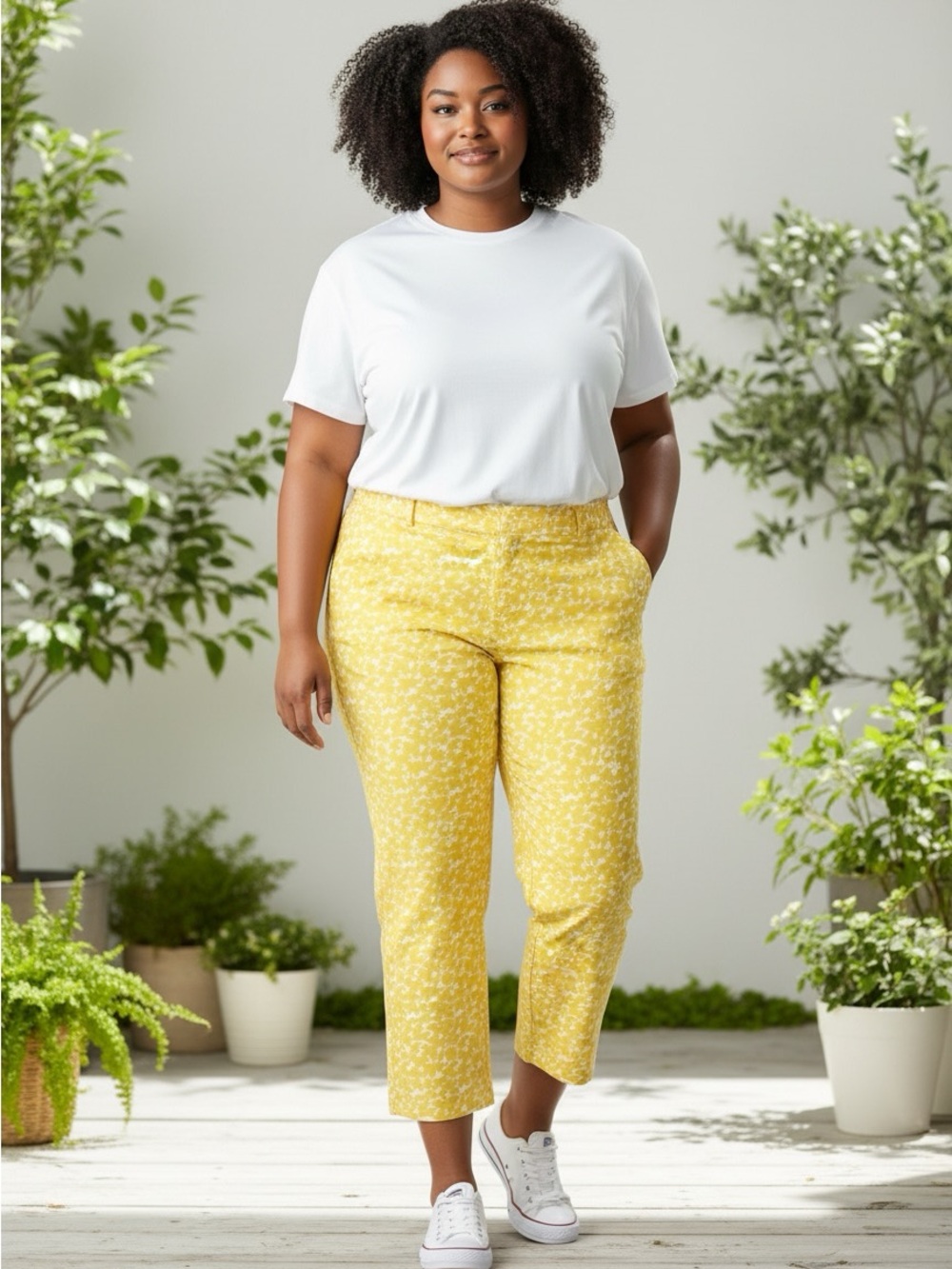 Talbots Women’s Yellow Floral Cropped Pants